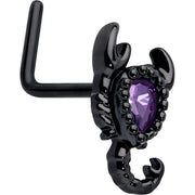 20G 7mm Purple Gem Black Goth Scorpion L Shape Nose Ring