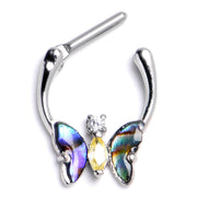 16G 5/16 Yellow Clear Gem Dark Butterfly Cartilage Clicker