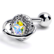 16G 1/4 Aurora CZ Gem Textured Saturn Cartilage Tragus Earring