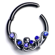 16G 3/8 Blue Gem Black Scrolling Elegance Hinged Segment Ring