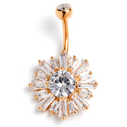 Clear CZ Gem Rose Gold Tone Sunny Burst Belly Ring