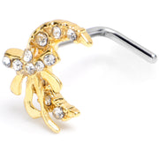 20G 1/4 Clear CZ Gem Bow Golden Moon L Shape Nose Ring