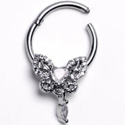 16G 5/16 Clear Gem Whimsical Butterfly Segment Ring with Dangle