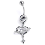 Clear CZ Gem Starry Heart Dangle Belly Ring