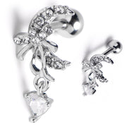 16G 1/4 Clear Gem Moon Bow Heart Dangle Cartilage Tragus Earring