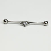 14G Clear Gem Fusion of Love Arrow Heart Industrial Barbell 38mm