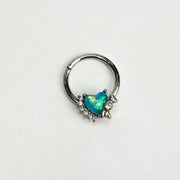 16G 3/8 Green Faux Opal Sunny Heart Hinged Segment Ring