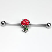 14G Clear Gem Glamour Shroom Dangle Industrial Barbell 38mm