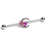 14G Pink Gem Butterfly Heart Moon Industrial Barbell 38mm