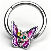 16G 3/8 Green Yellow Gem Exotic Butterfly Hinged Segment Ring