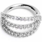 16G 5/16 Clear CZ Gem Faux Triple Hoop Closure Ring
