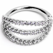 16G 3/8 Clear CZ Gem Faux Triple Hoop Closure Ring