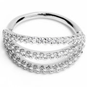 18G 3/8 Clear CZ Gem Faux Triple Hoop Closure Ring