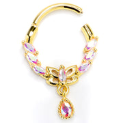 16G 3/8 Aurora CZ Gem Gold Tone Butterfly Wow Hinged Segment Ring
