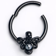 16G 3/8 Black  Faux Pearl Treasure Octopus Hinged Segment Ring