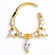 16G 3/8 Clear CZ Gem Gold Tone Epic Glam Hinged Segment Ring