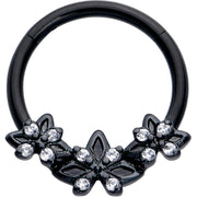 16G 3/8 Clear CZ Gem Black Gothic Star Trio Hinged Segment Ring