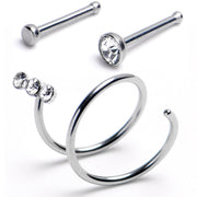 20G Nose Bone Triple Gem Twister Double Nose Hoop Ring 3 Pack