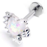 16G 5/16 White Faux Opal Sunny Heart Labret Monroe Tragus