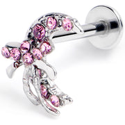 16G 5/16 Pink CZ Gem Bow Moon Labret Monroe Tragus
