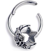 16G 3/8 Clear Gem Ornate Moon Star Hinged Segment Ring