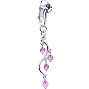Pink CZ Gem Swirl Dangle Clip on Fake Belly Ring