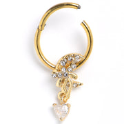 16G 3/8 Clear CZ Gem Gold Tone Moon Bow Heart Hinged Segment Ring