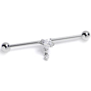 14G Clear CZ Gem Saturn Heart Dangle Industrial Barbell 38mm