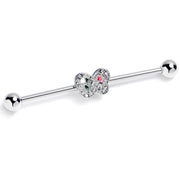 14G Clear Pink Gem Floral Butterfly Industrial Barbell 38mm
