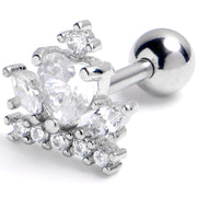 16G 1/4 Clear Gem Heart Crown Cartilage Tragus Earring