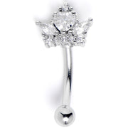 16G 5/16 Clear Gem Heart Crown Curved Eyebrow Ring