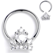 16G 3/8 Clear CZ Gem Crown Heart BCR Captive Ring
