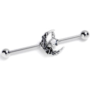 14G Clear Gem Ornate Moon Star Industrial Barbell 38mm