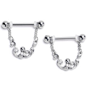 14G 9/16 Clear Gem Scrolling Elegance Dangle Nipple Ring Set