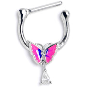 16G 5/16 Clear Gem Butterfly Pink Blue Cartilage Clicker