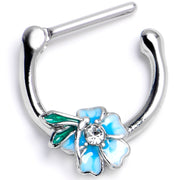 16G 5/16 Clear Gem Faerie Flower Blue Cartilage Clicker