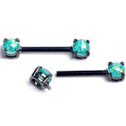 14G 9/16 Green Faux Opal Black Internally Threaded Nipple Ring Set