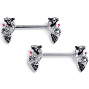 14G 9/16 Clear Gem Crescent Moon Witch Barbell Nipple Ring Set