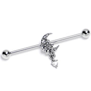 14G Clear CZ Gem Moon Bow Heart Dangle Industrial Barbell 38mm