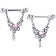 14G 9/16 Pink Gem Whimsical Butterfly Dangle Nipple Ring Set