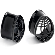 Black Spider Web Double Flare Teardrop Tunnel Plug Set Sizes 8mm to 16mm