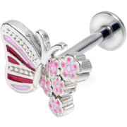 16G 5/16 Flowery Butterfly Pink Labret Monroe Tragus