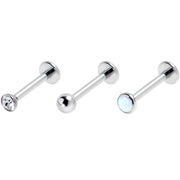 16G 5/16 White Synthetic Opal G23 Titanium Threadless Labret Set of 3