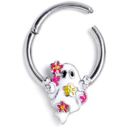 16G 3/8 Halloween Floral Ghost Hinged Segment Ring