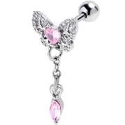 16G 1/4 Pink CZ Gem Butterfly Delight Cartilage Tragus Earring