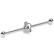 14G Clear Gem Strawberry Love Heart Industrial Barbell 38mm