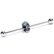 14G Blue CZ Gem Stylish Skull Industrial Barbell 38mm