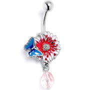 Pink Gem Passion Flower Butterfly Dangle Belly Ring