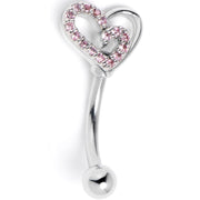 16G 5/16 Pink Gem Asymmetrical Heart Curved Eyebrow Ring