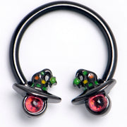 16G 3/8 Black Red Eye Witch Hat Horseshoe Circular Barbell